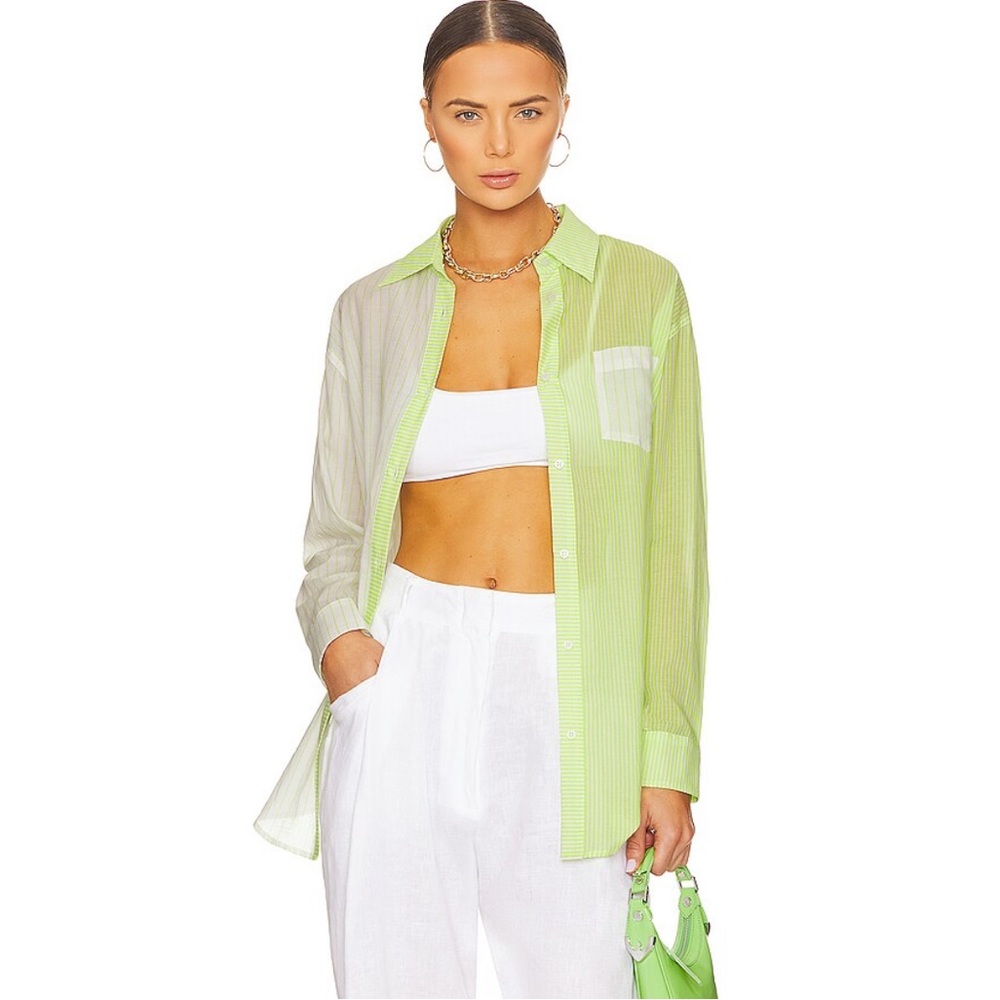 Solid and Striped oxford tunic in lime